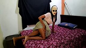 Brunette Student Dances Seductively On Bed Waiting For Halloween Sex With Boyfriend