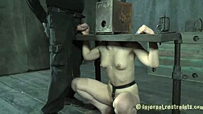 Clamped sweetheart receives anal hook with toy in bondage session