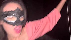 skinny girl dances and sucks cock at the club