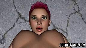 in the 3d world, a redhead lesbian babe gets her wet pussy licked by another babe