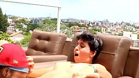 Ela Baez squirting on balcony