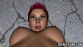 in the 3d world, a redhead lesbian babe gets her wet pussy licked by another babe