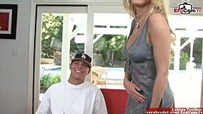 Skinny blonde slut with small 18+ tits gets a huge cumshot on her boobs and her face