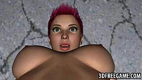 in the 3d world, a redhead lesbian babe gets her wet pussy licked by another babe