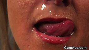 Horny Peach Swallows Every Drop of Cumshot