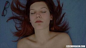 redhead girl explores her big lips pussy with fingers in homemade reality