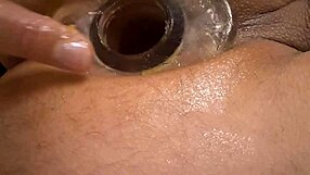 close up anal tunnel with vibrator and dildo leading to cum