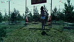 silent night featuring a sexy topless girl with brunette hair and big boobs