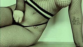 Sexy fishnet babe worships ass with slaps in POV