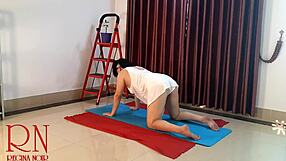 nude yoga with regina noir in white panties at the gym session