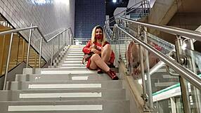 Blonde Teases Pussy Outdoors In Public Provocatively