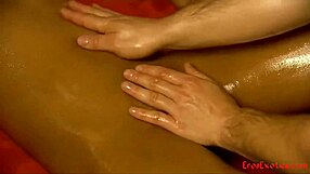 Intimate Asian Couple Massage Relaxes Brunette's Hairy Pussy Completely