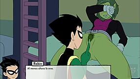 Unfaithful Kitten Breaks Starfire's Ass Anal, While Raven Waits to Be Fucked