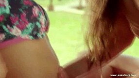 Tan girlfriends enjoy outdoor sex