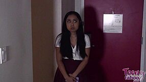 luna mills gets a student creampie in her shaved pussy