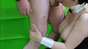 Stepmom Milf Slut in Bunny Ears and Black Dress Humiliated by Forehead Writing!