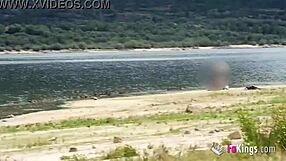 Ebony babe shows us how to get any guy next to the lake with cowgirl sex and boobs