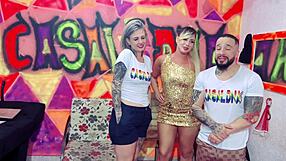 Hot Blonde Beatriz Sampaio Interview Turns into Bisexual Threesome with Kissing and Blowjob