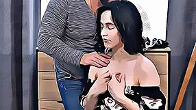 cartoon brunette teen squirts during masturbation and gets fucked hard