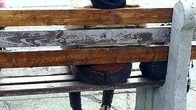 Skinny Ebony Shorty Shows Butt Cleavage at Bus Stop