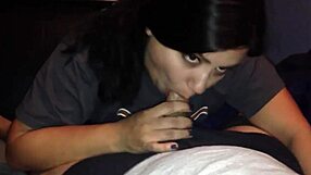 Brunette teen 18+ blows big cock