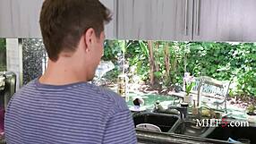 Marica Hase, absent step mom, eases step son’s loneliness with steamy blowjob action.