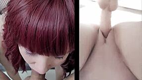 the goth babe gets spitroasted by cock and dildo