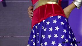 horny darth vader and wonder woman in wild cosplay outdoor fun with a squirt