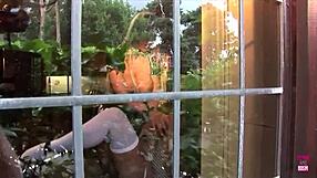 curious blonde squeezes big tits while friend licks pussy