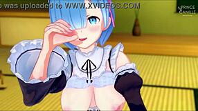 Loving Rem Guides Your Masturbation to Facial in Romantic Anime Setting