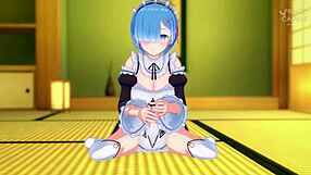 Loving Rem Guides Your Masturbation to Facial in Romantic Anime Setting