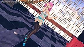 pink cat touhou animation with big tits