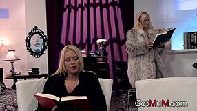 Big boobs milfs in threesome share cum after getting fucked hard.