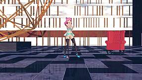 pink cat touhou animation with big tits