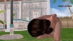 Cute girl in 3D cartoon pleasures herself with cucumber – innocent or naughty?