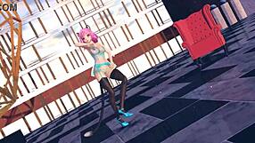 pink cat touhou animation with big tits