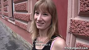 Blond Student Sonja Hunts Cash with Shaved Pussy Exposed