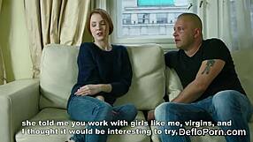 Innocent girl spreads tight for her first defloration