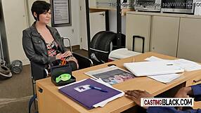 Horny babe gets pounded hard by director's huge dick