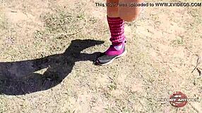 hot blonde melody antunes plays solo in park after sweaty workout