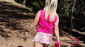 hot blonde melody antunes plays solo in park after sweaty workout