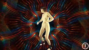 asian babe dances sexily with buttplug in ass to psychedelic music