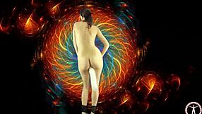 asian babe dances sexily with buttplug in ass to psychedelic music