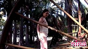 Nina says, 'Watch me rub my sexy pussy outdoors.'