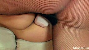 European Lesbian In Fishnets Strapon Fucks Long Legs