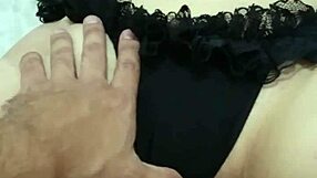 Boldly caressing the redhead's big ass and pink pussy during intense masturbation