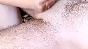 Amateur gives handjob during lingam massage with natural tits.