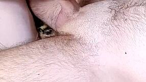 Amateur gives handjob during lingam massage with natural tits.