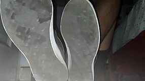 Blue Sweaty Socks and Barefeet with Cumshot?