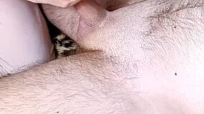 Amateur gives handjob during lingam massage with natural tits.